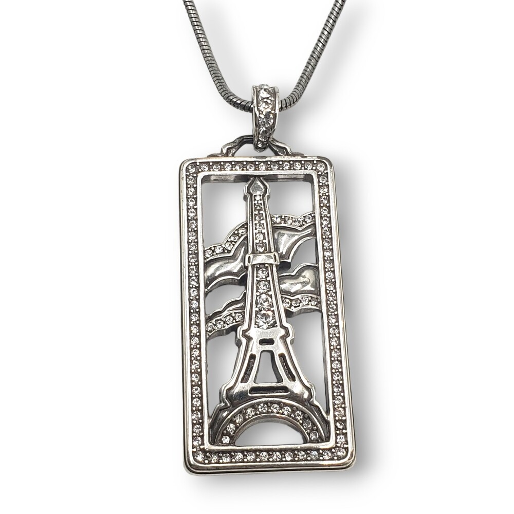 Brighton Silver Tone Swarovski Crystal Paris Eiffel Tower Pendant Necklace